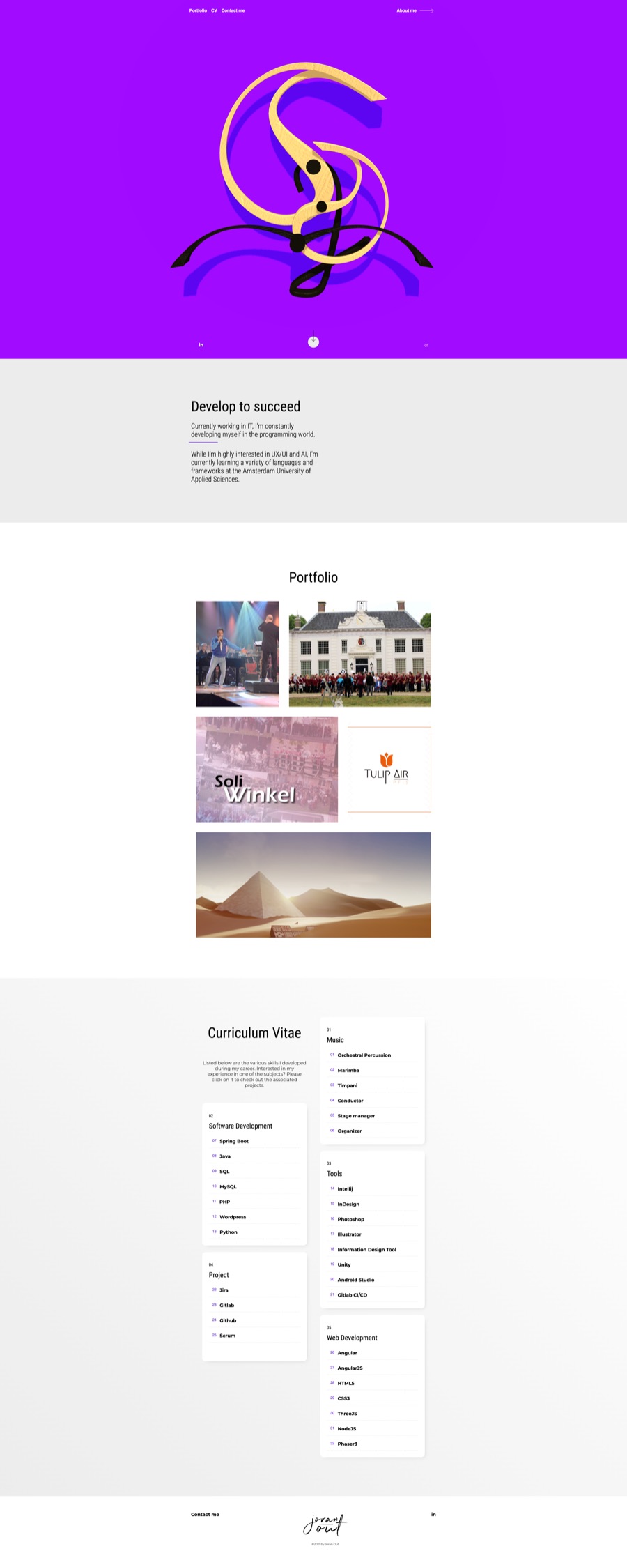 Full-page screenshot of the old purple WordPress portfolio