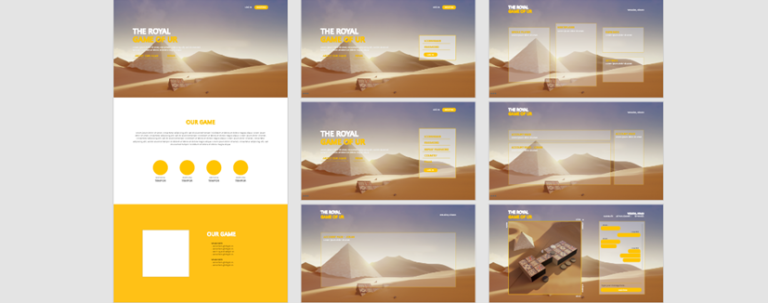 Design explorations and page mockups for The Royal Game of Ur